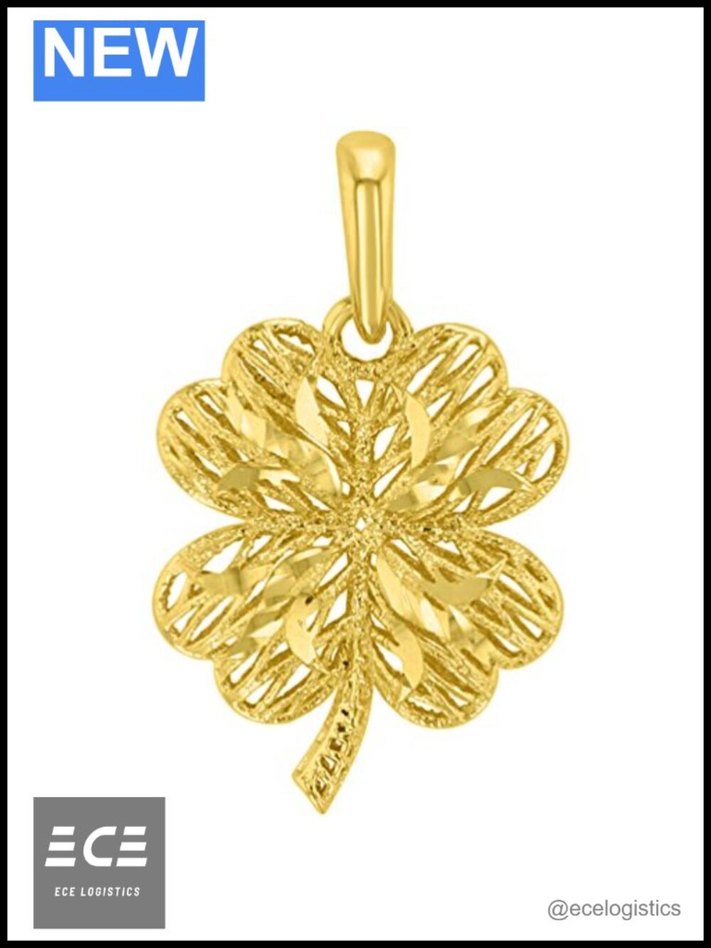 Textured 14k Yellow Gold Puffed 3-D Four Leaf Clover Pendant Charm